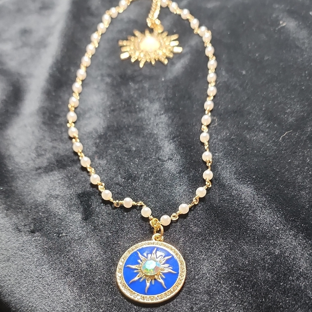 Luxe Gold and Blue Sunburst Necklace